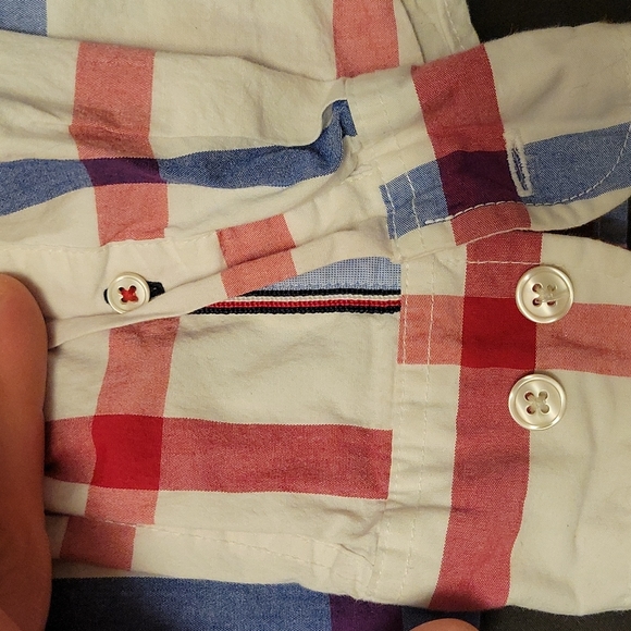 Tommy Hilfiger dress shirt Large white w/ red/blue cross hatched stripes.likenew - Picture 5 of 9